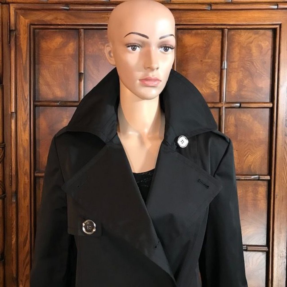Anne Klein Black Milano Nights Cotton Blend Pea Coat - Picture 7 of 13